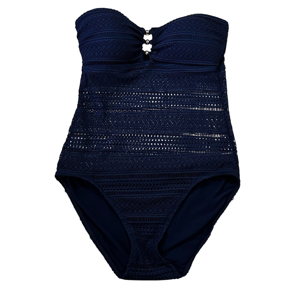 Lauren Ralph Lauren Ava Crochet Swimsuit One Piece‎ Blue Indigo Beach Size 10
